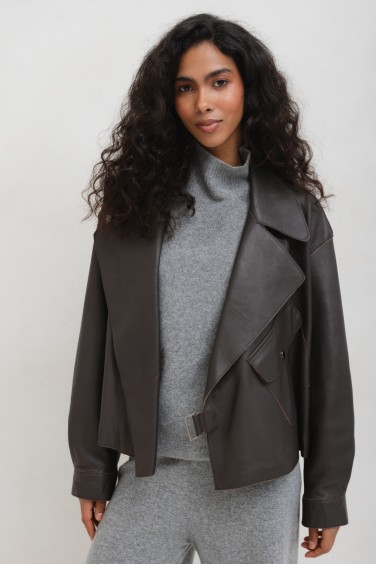 P102 Kurtka Skórzana Brązowa