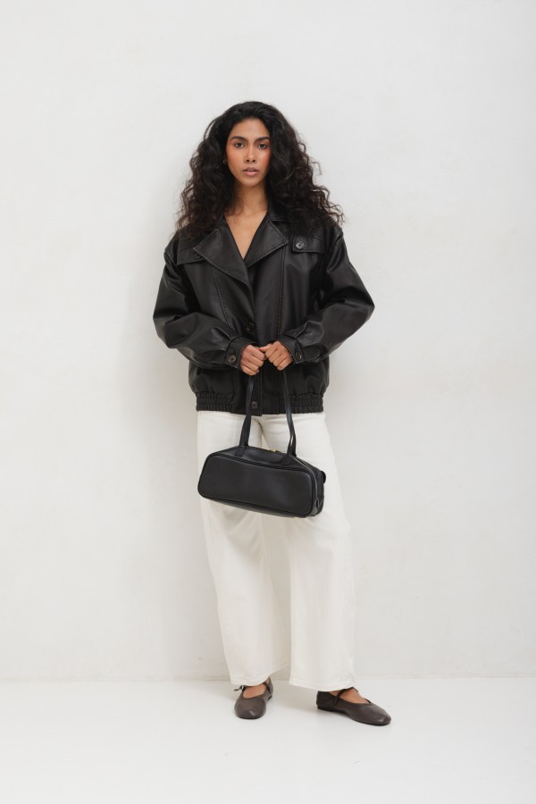 Leather Bowling Bag Black