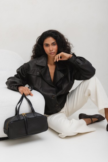 Leather Bowling Bag Black