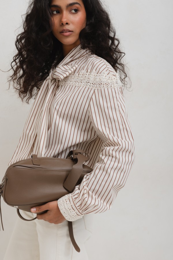 Leather Bowling Mocha Bag
