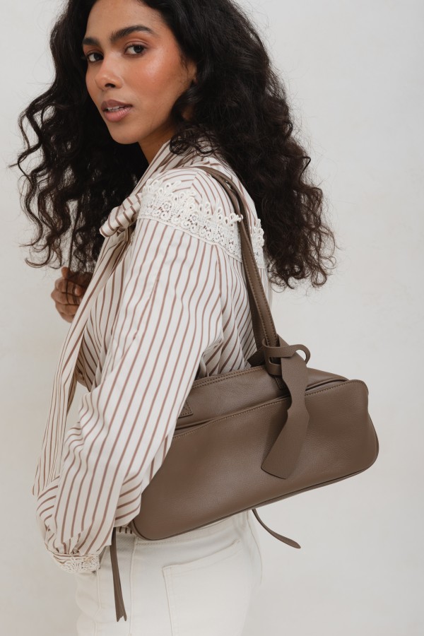 Leather Bowling Mocha Bag