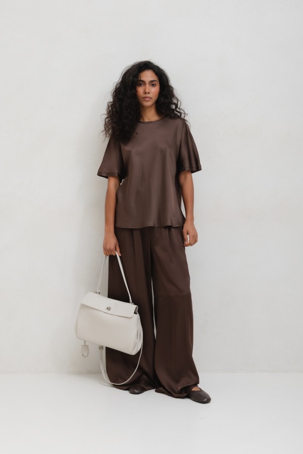 Skórzana Torebka Typu Shopper Z Klapą Cream