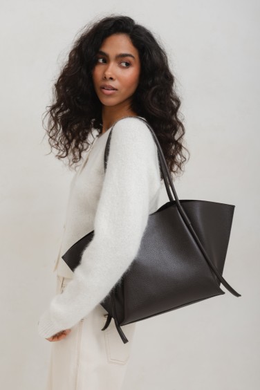 Skórzana Torebka Shopper Brąz