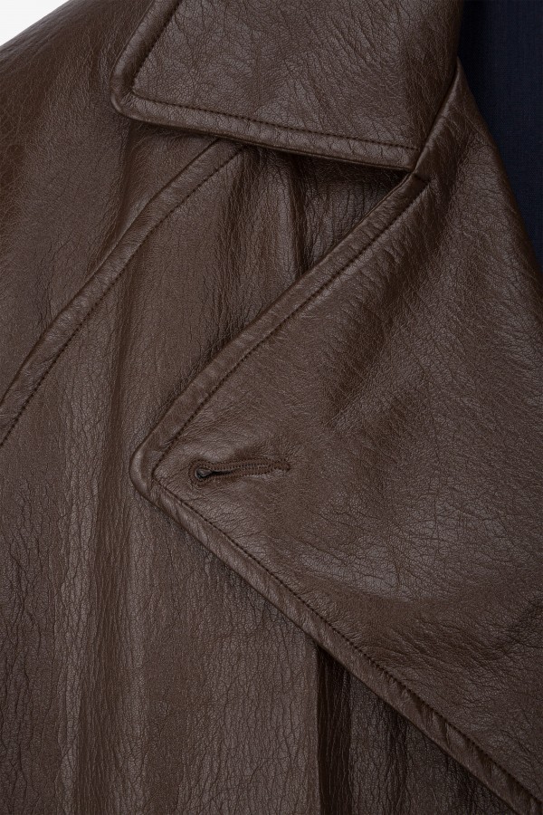 LD5066 Płaszcz Z Eko Skóry Brązowy