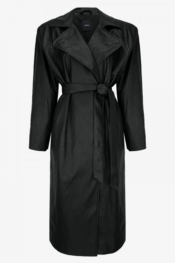 LD5066 Płaszcz Z Eko Skóry Czarny