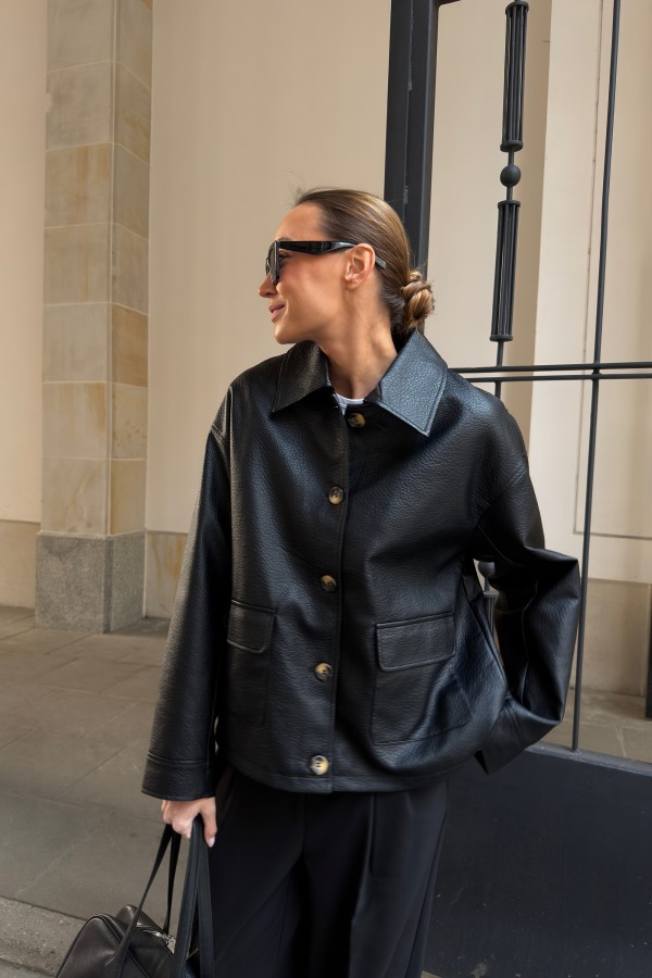 2188 Kurtka Z Eko Skóry Czarna