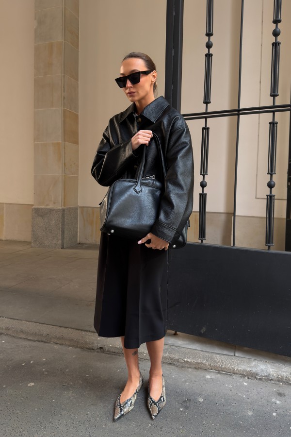 Leather Bowler Bag Black