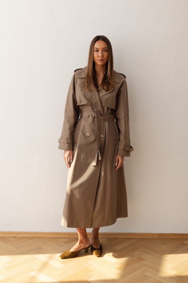 Leonardo Long Trench Coat Khaki
