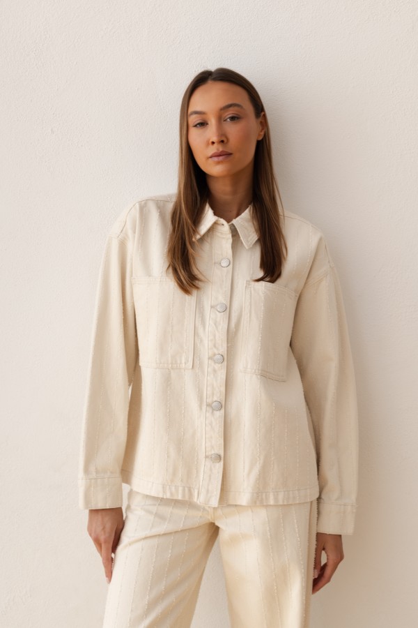 W3892 Cream Denim Shirt