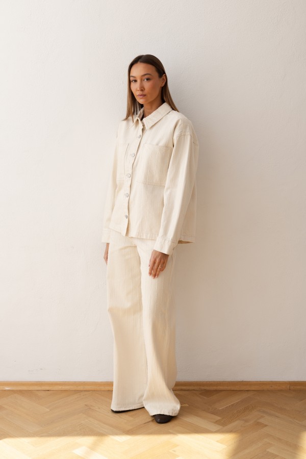 W3892 Cream Denim Shirt