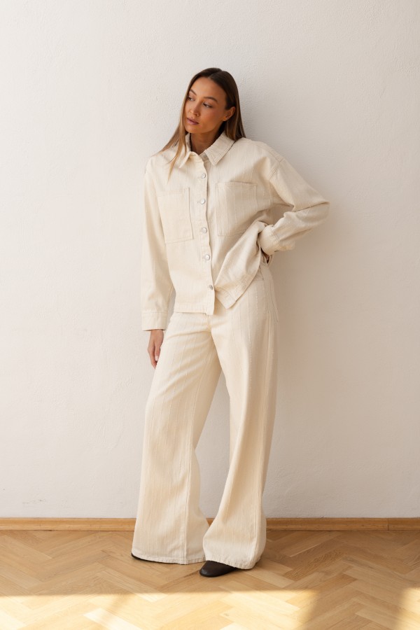 W3892 Cream Denim Shirt