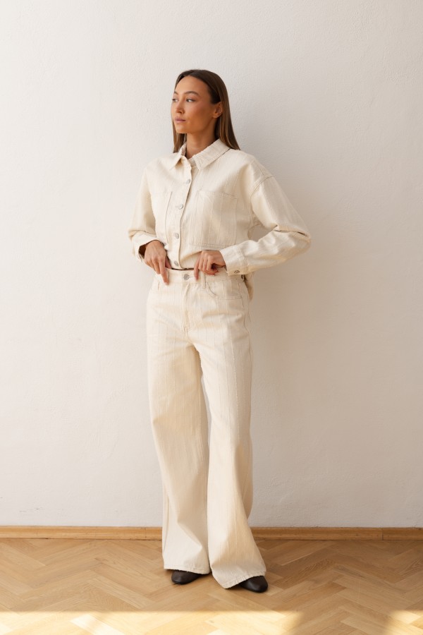 W3892 Cream Denim Shirt