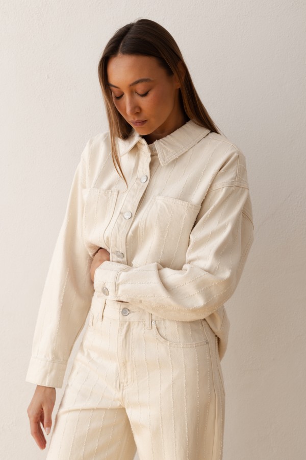 W3892 Cream Denim Shirt