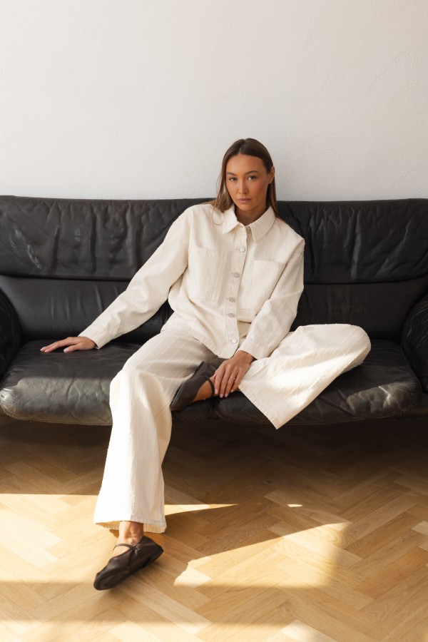 W3892 Cream Denim Shirt