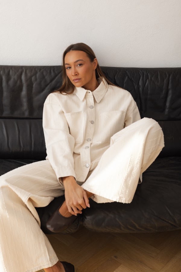 W3892 Cream Denim Shirt