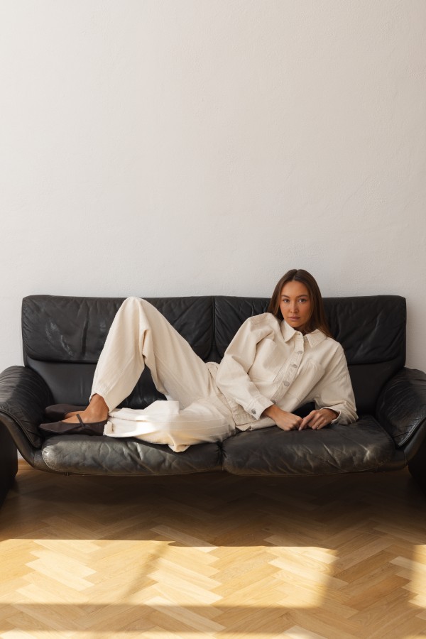 W3892 Cream Denim Shirt