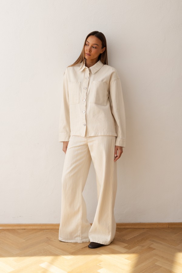 W3891 Wide Leg Cream Jeans