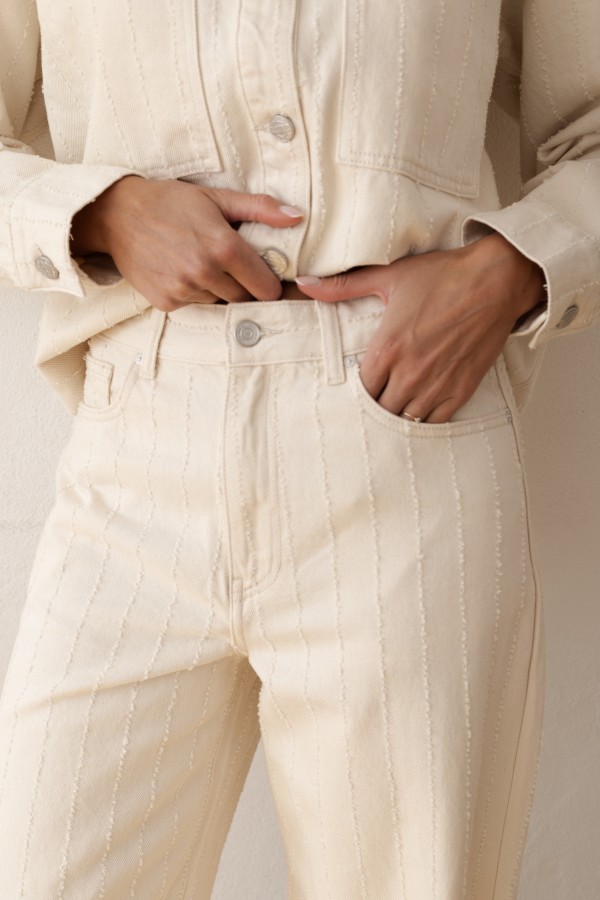 W3891 Wide Leg Cream Jeans