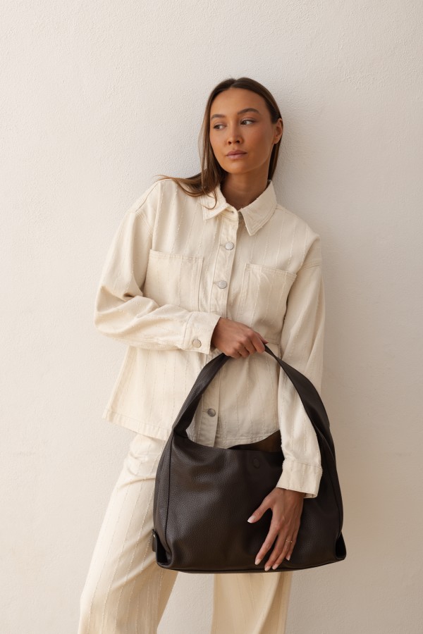 Large Leather Shoulder Bag Brown