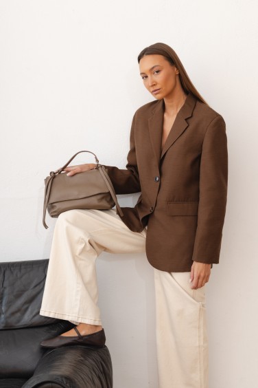 Leather Handbag with Flap...