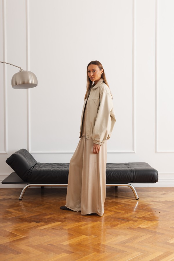 5509 Kurtka Z Eko Skóry Beżowa