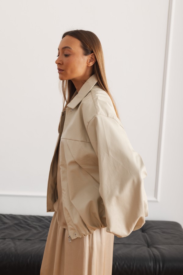 5509 Kurtka Z Eko Skóry Beżowa