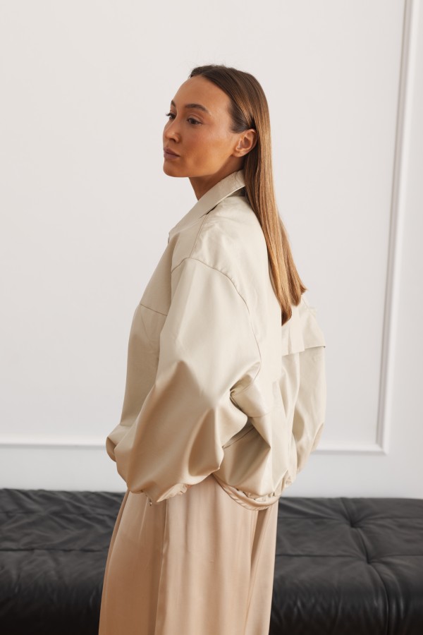 5509 Kurtka Z Eko Skóry Beżowa