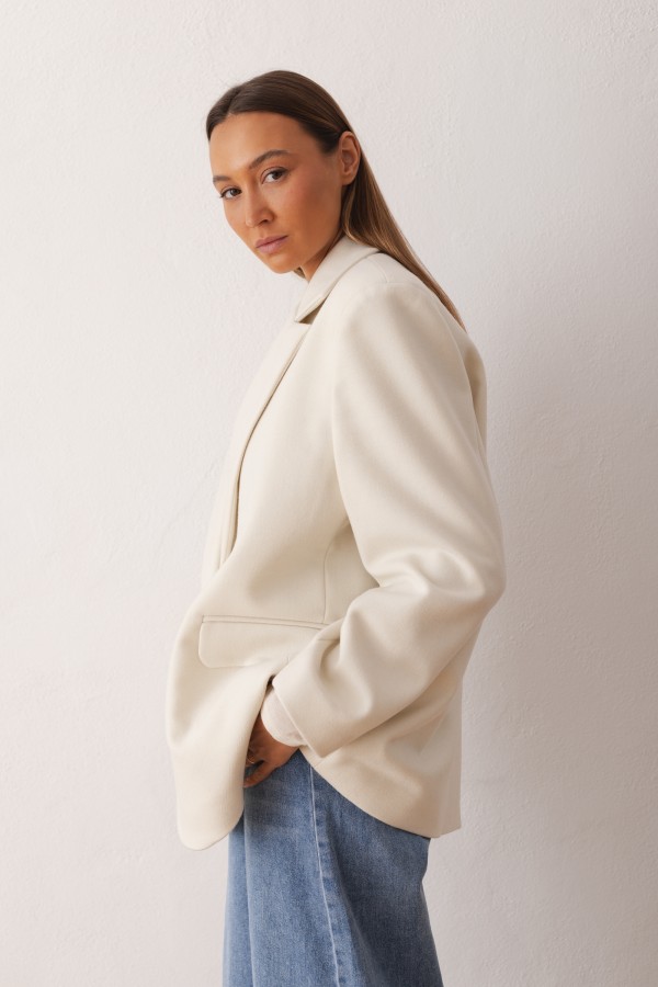 Mara Oversized Wool Blazer Ecru