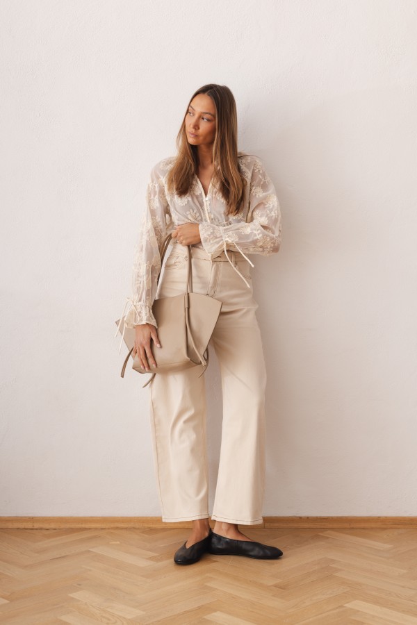 Skórzana Torebka Shopper Beż