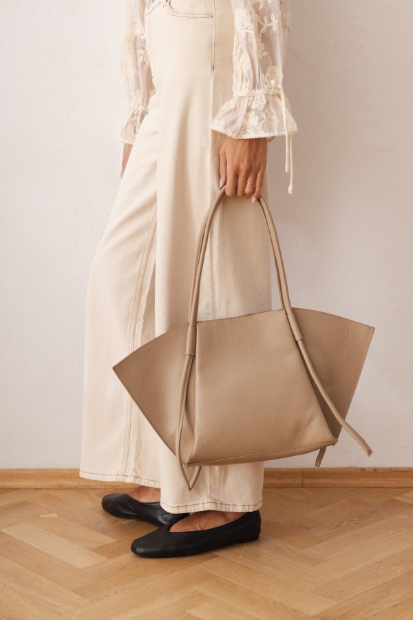 Skórzana Torebka Shopper Beż