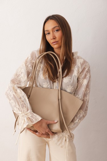 Skórzana Torebka Shopper Beż