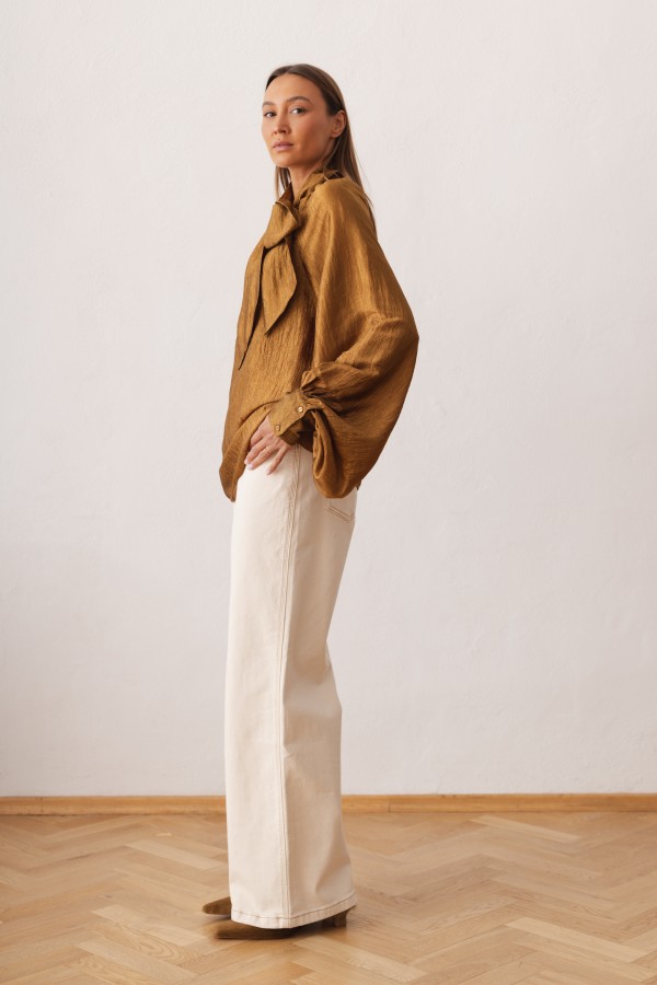 Maja Bluzka Z Wiązaniem Golden Brown