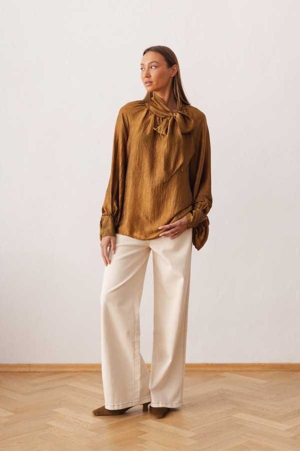 Maja Bluzka Z Wiązaniem Golden Brown