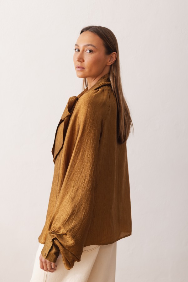 Maja Bluzka Z Wiązaniem Golden Brown