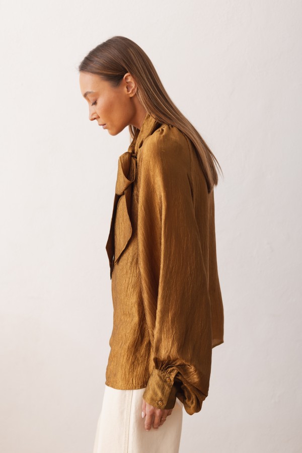 Maja Bluzka Z Wiązaniem Golden Brown