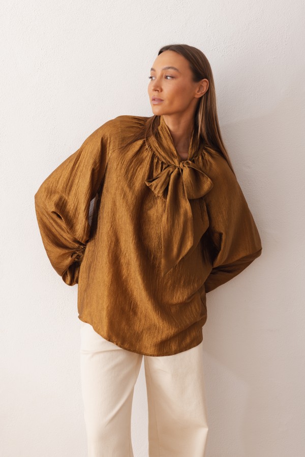 Maja Bluzka Z Wiązaniem Golden Brown