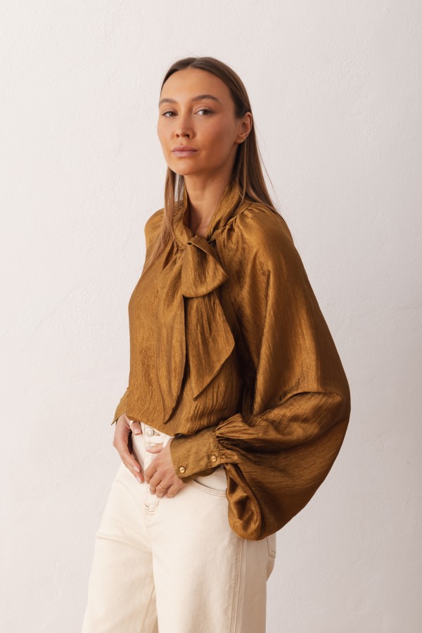 Maja Bluzka Z Wiązaniem Golden Brown
