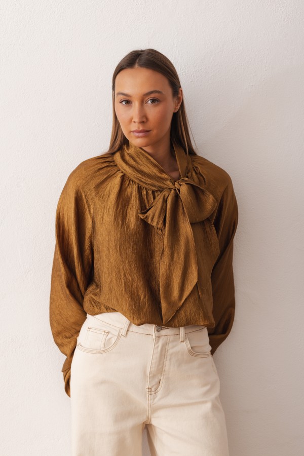 Maja Bluzka Z Wiązaniem Golden Brown