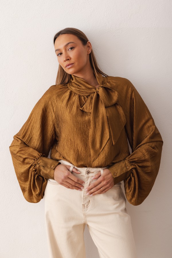 Maja Bluzka Z Wiązaniem Golden Brown