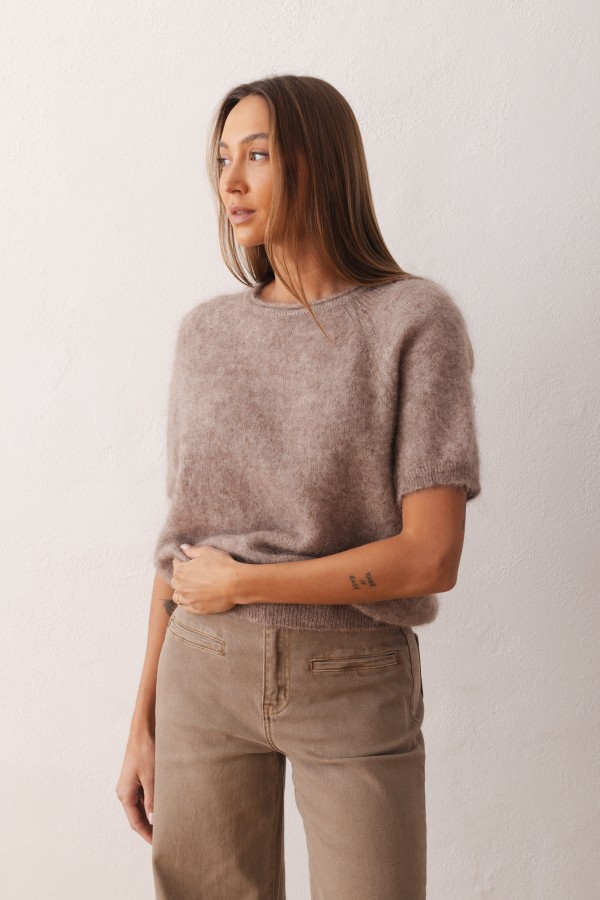Antonio Sweter Super Kid Moher Taupe