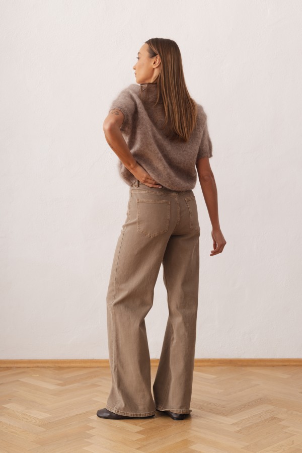H5068 Spodnie Jeansowe Wide Leg Taupe