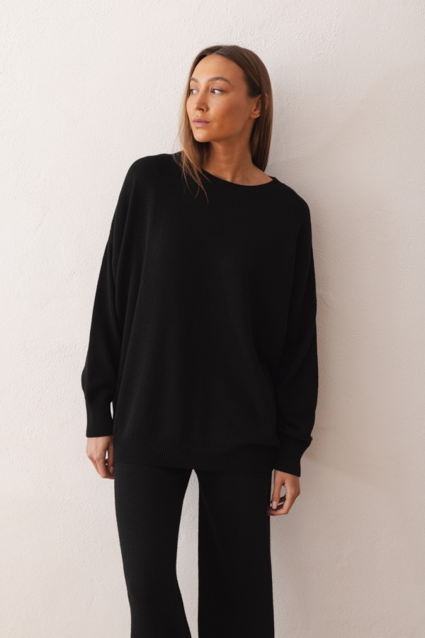 Maxim Wide Leg Knitted Trousers Black