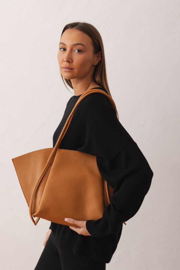 Skórzana Torebka Shopper Camel