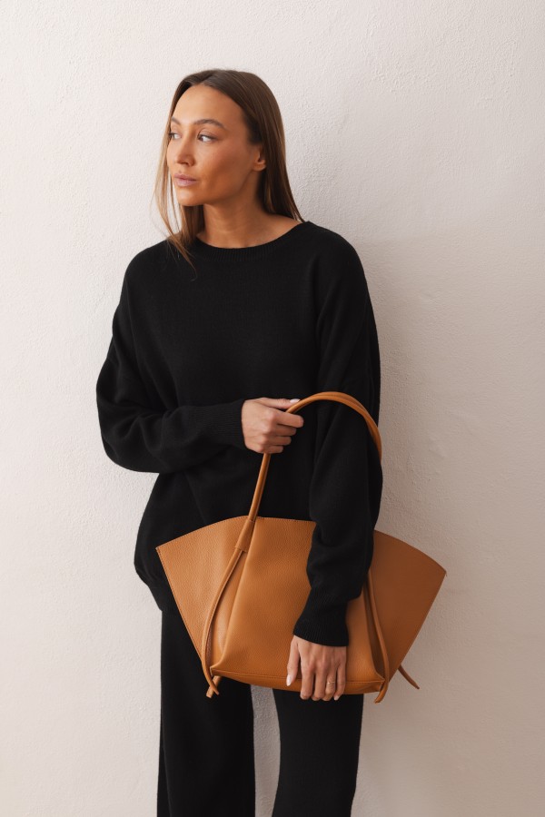 Leather Shopper Bag Camel