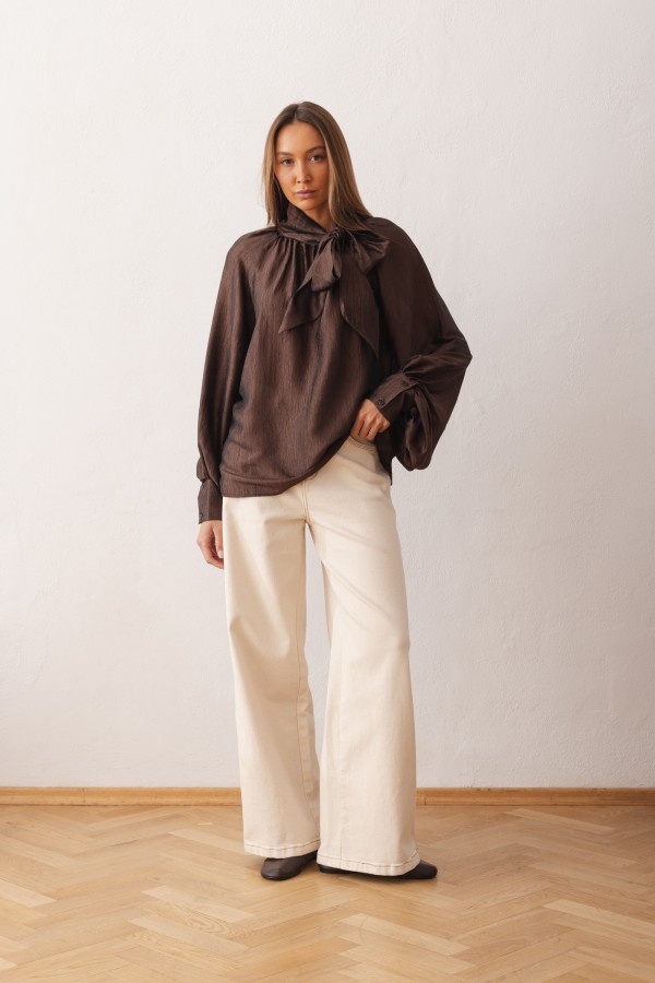 Sara Tie Blouse Brown