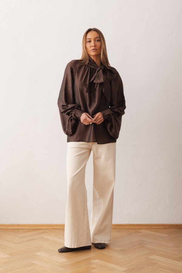 Sara Tie Blouse Brown