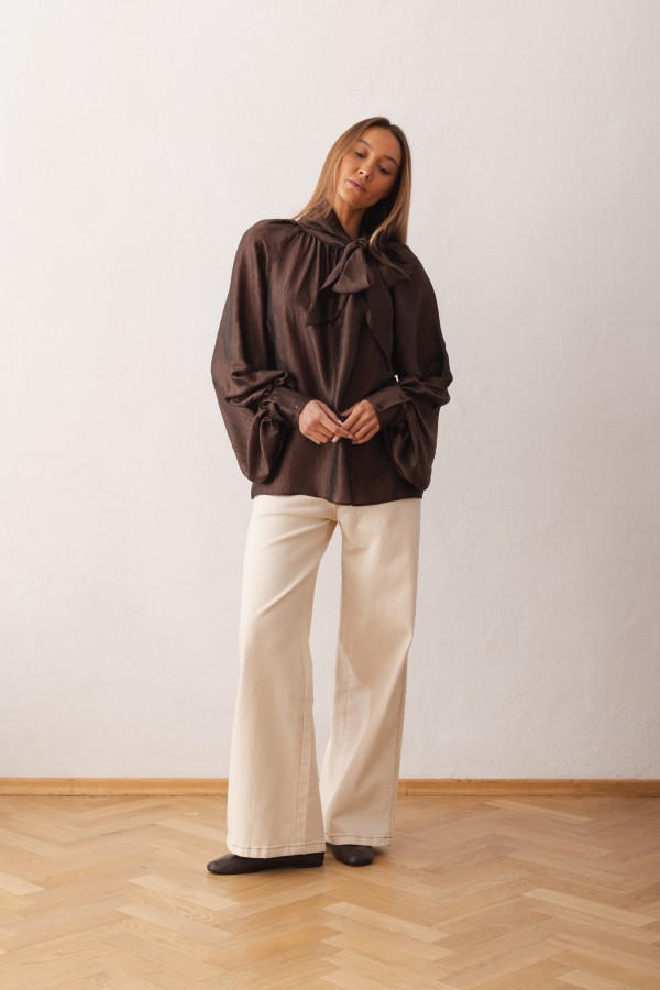 Sara Tie Blouse Brown