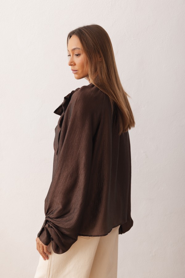 Sara Tie Blouse Brown