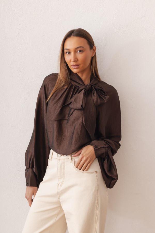 Sara Tie Blouse Brown