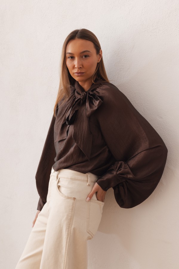 Sara Tie Blouse Brown